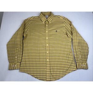 Brooks Brothers Slim Fit Yellow Plaid Oxford Shirt Men Size L Button Up Logo L/S